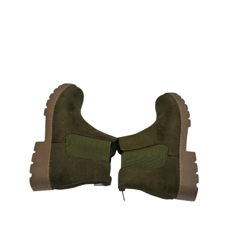 Esprit Olive Green Bobbie Ankle Boots Women’s Size 9M – Suede Look, Chunky Sole